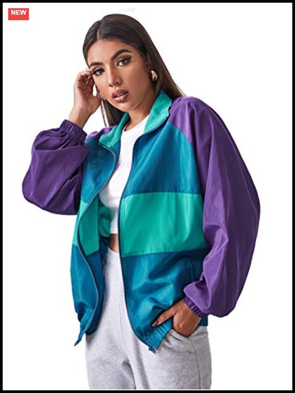 Women's Windbreaker Jacket Full Zip Color Block Metallic Striped Lightweight